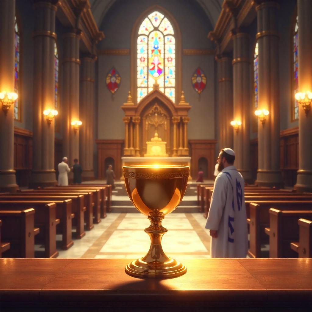 Golden Chalice in an Anime-Style Synagogue