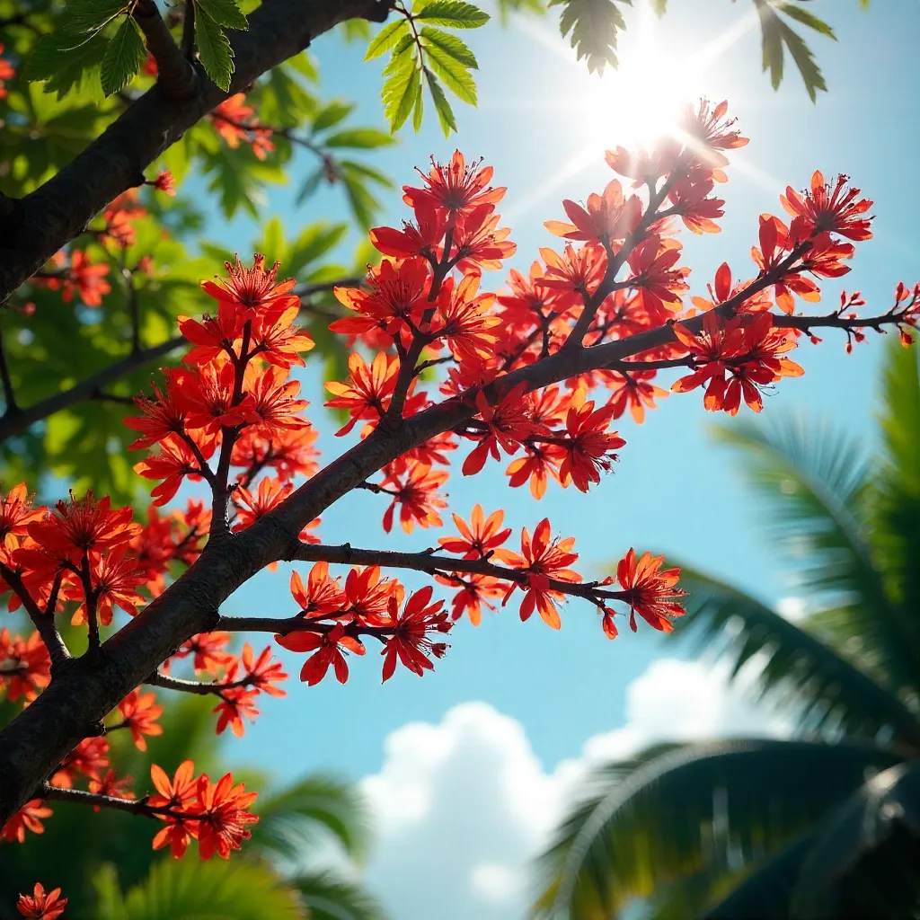 Royal Poinciana Branches in Bright Sunlight
