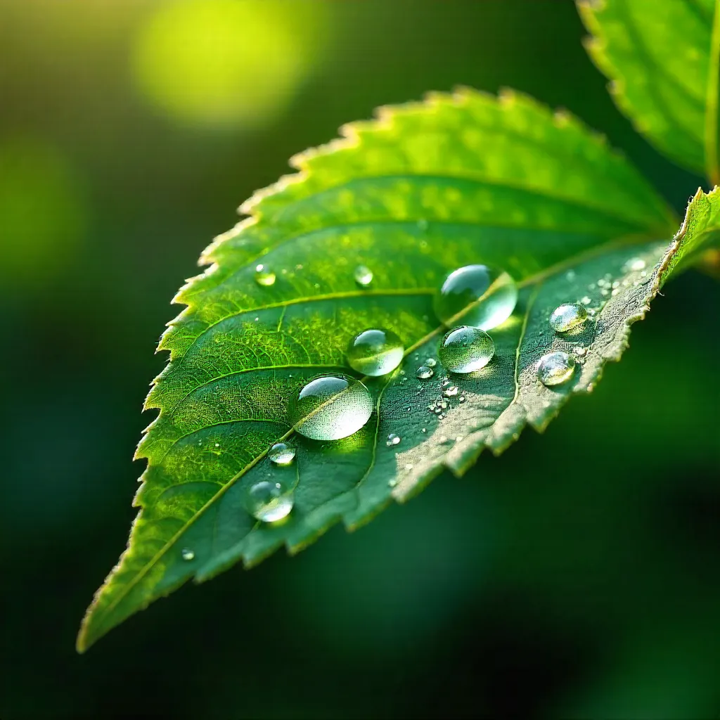 Dew-Kissed Emerald Leaves: A Macro Morning