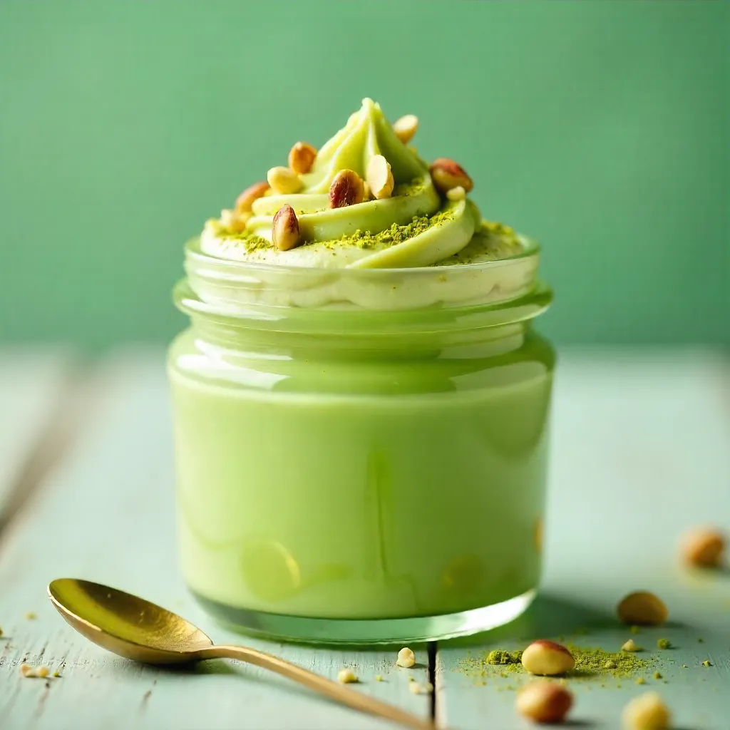 Creamy Matcha Dessert in a Jar with Pistachio Crunch