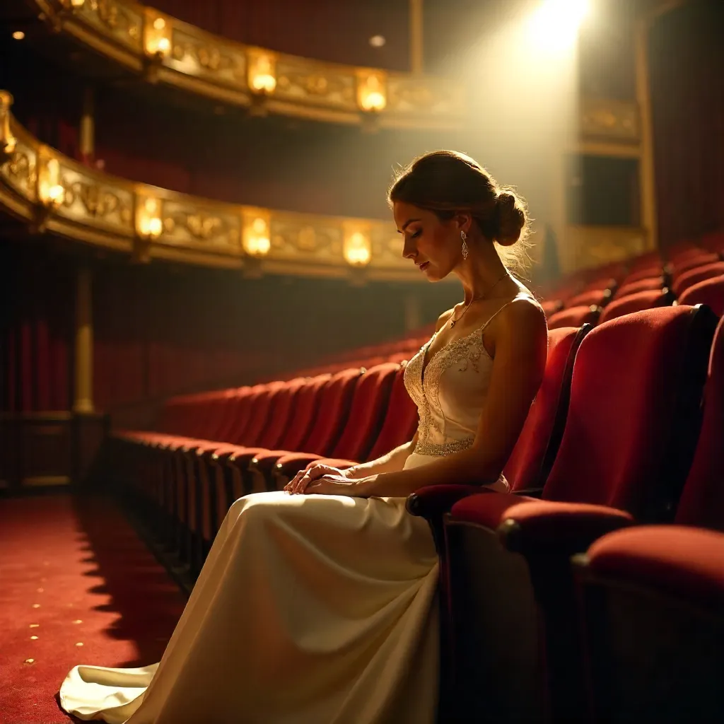 Spotlight on an Elegant Woman in White Gown
