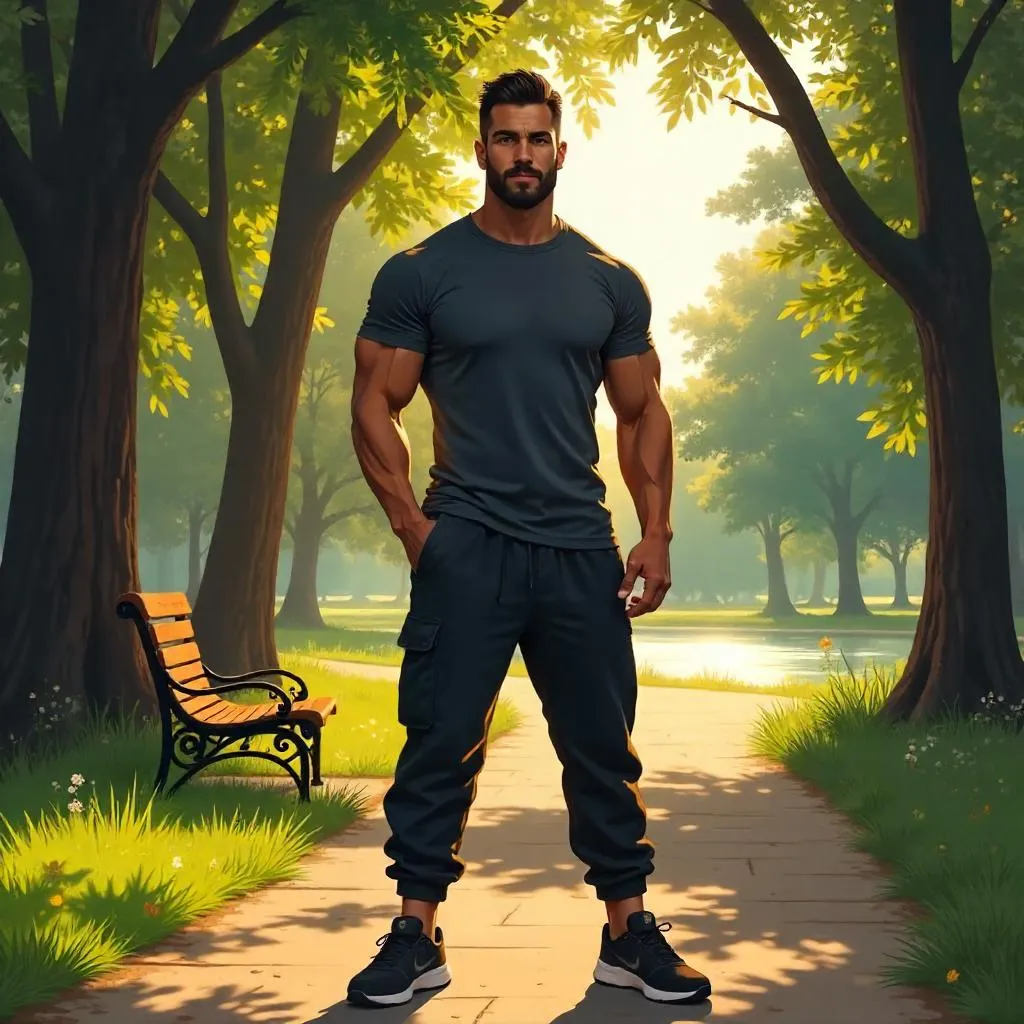 Strong Latino Man in a Park — Digital Art Portrait