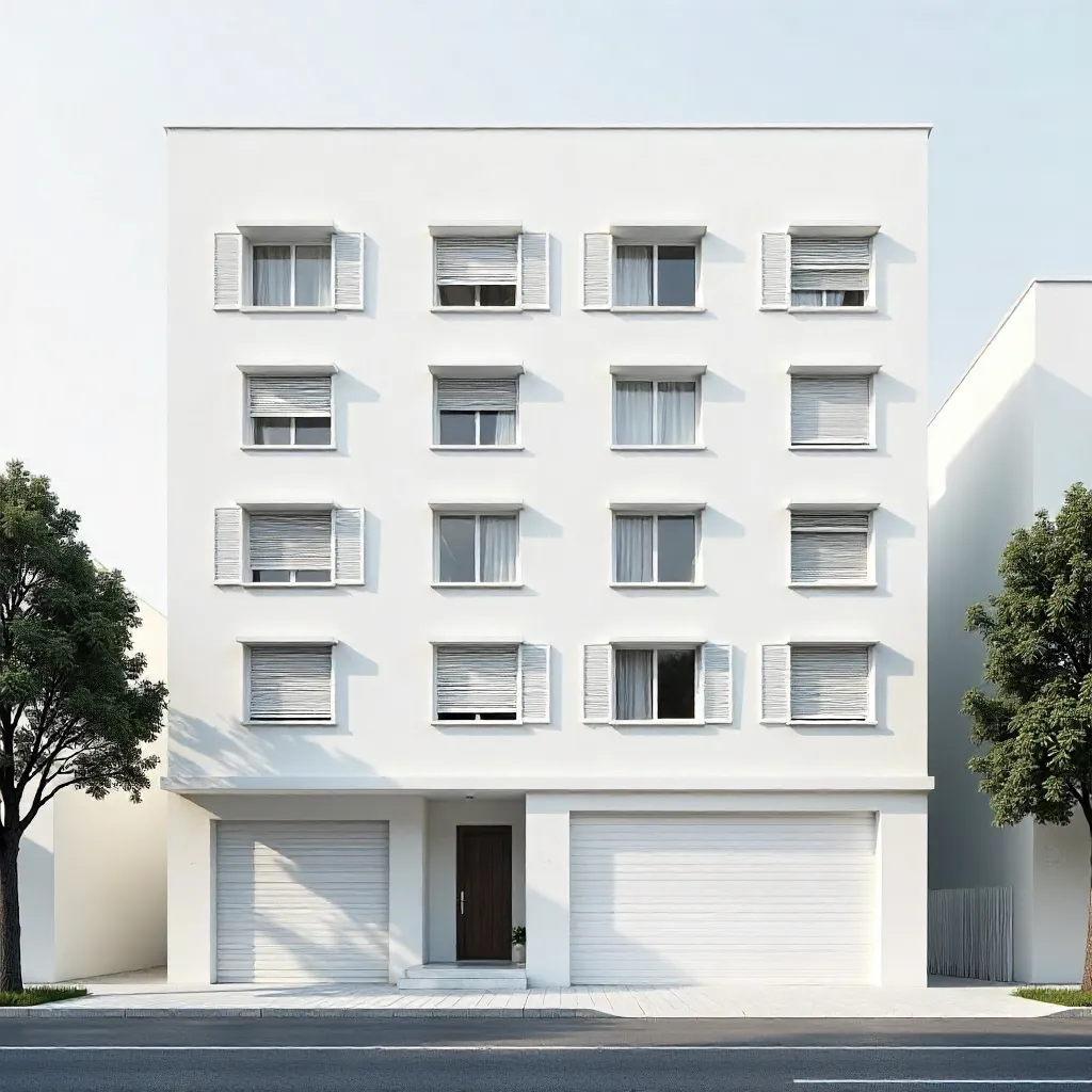 Minimalistic White Apartment Facade with Symmetrical Windows