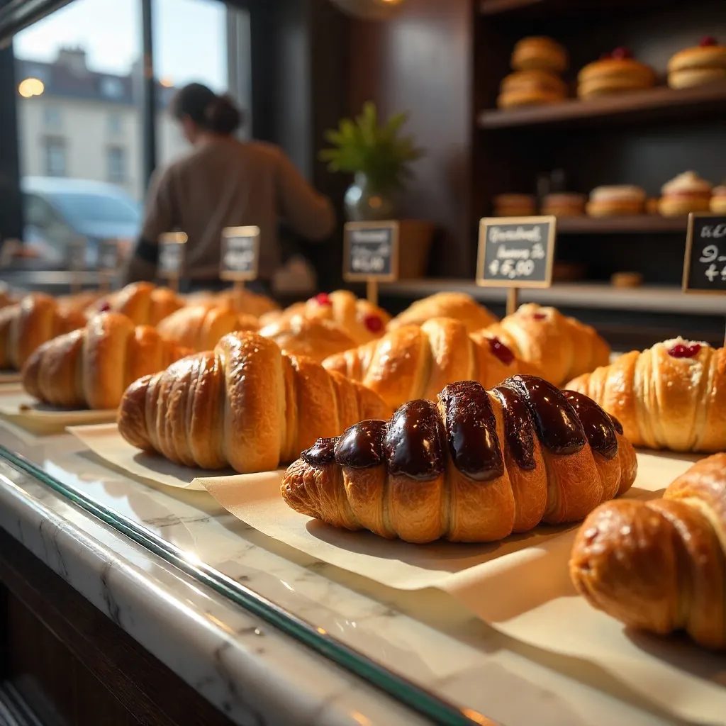 Assorted French Pastries in a Bakery Display