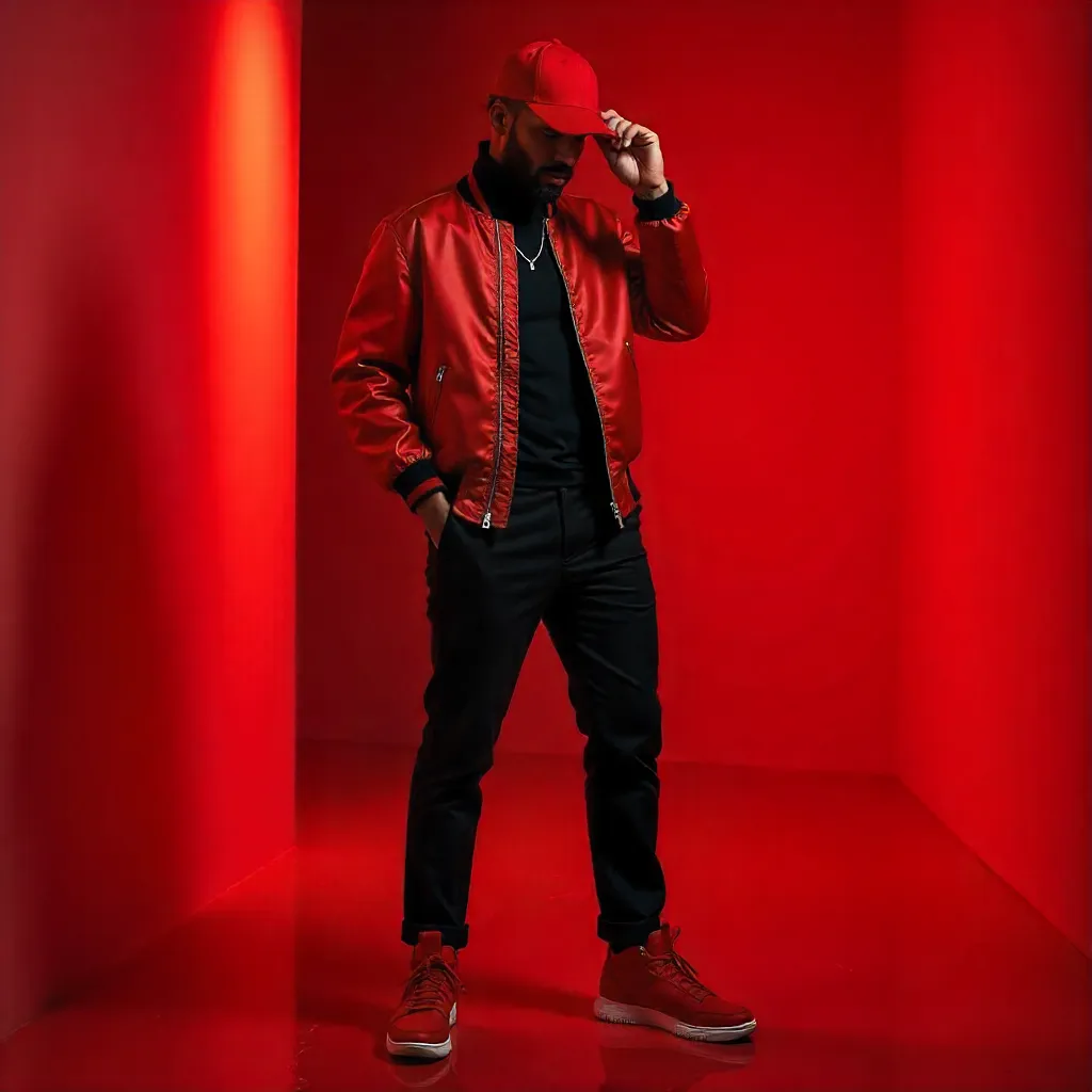 Red Room Fashion Pose: Modern Style in All-Red