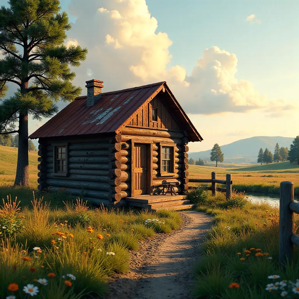 Charming Rustic Cabin in a Serene Rural Landscape