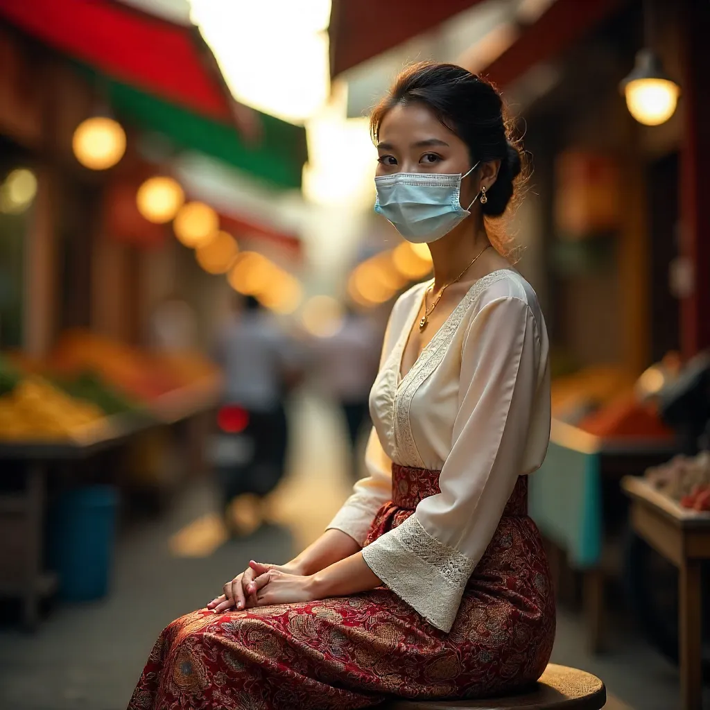 Indonesian Street Queen in Kebaya with Mask
