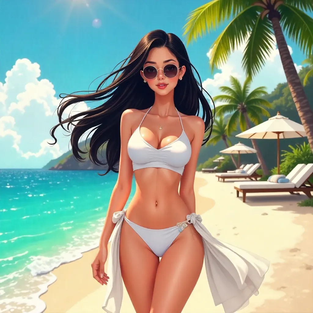 Beachside Anime Chic: Asian Girl at Resort