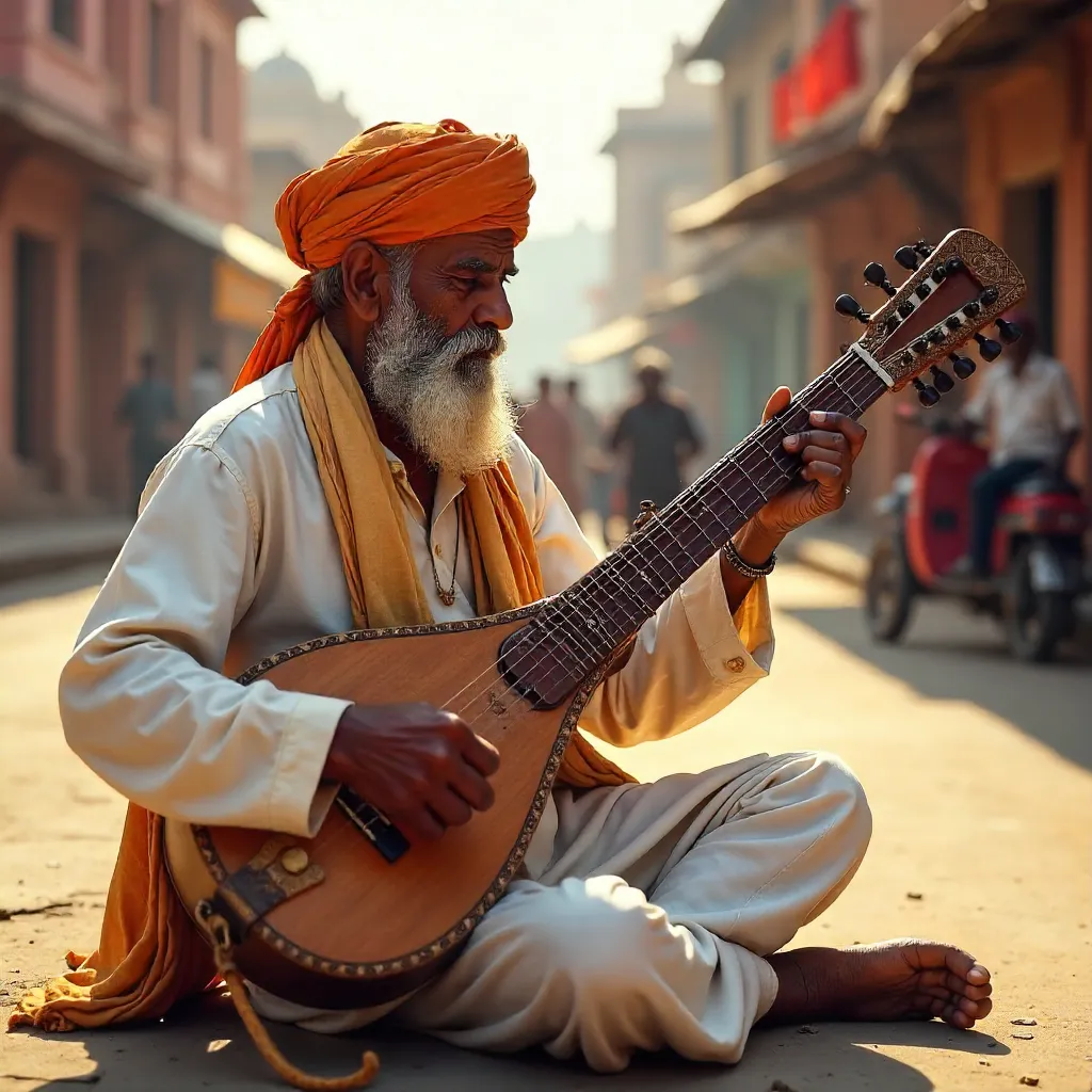 Elderly Sarangi Player on Jaipur Street, Rajasthan