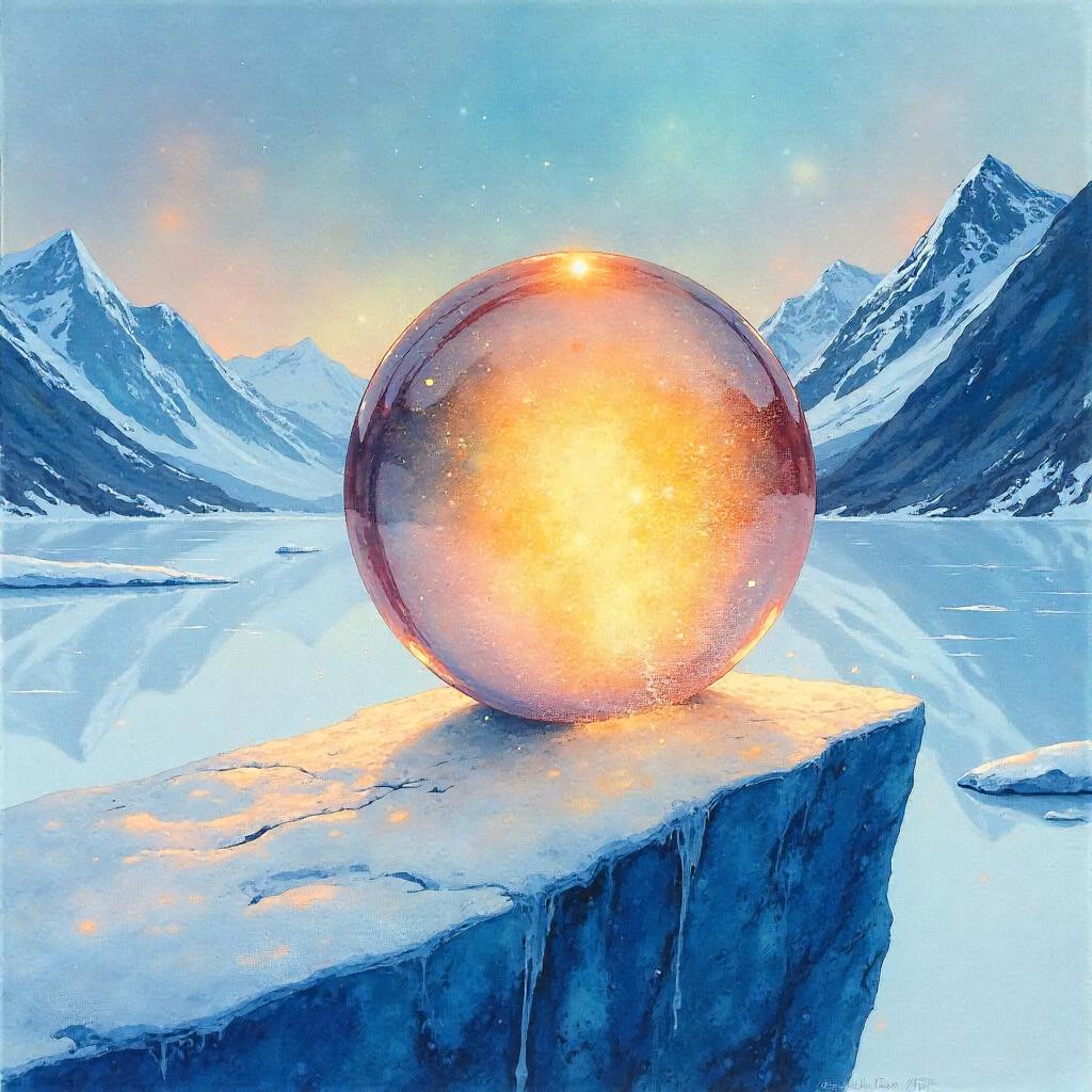 Magic Orb on a Glacier in Watercolor