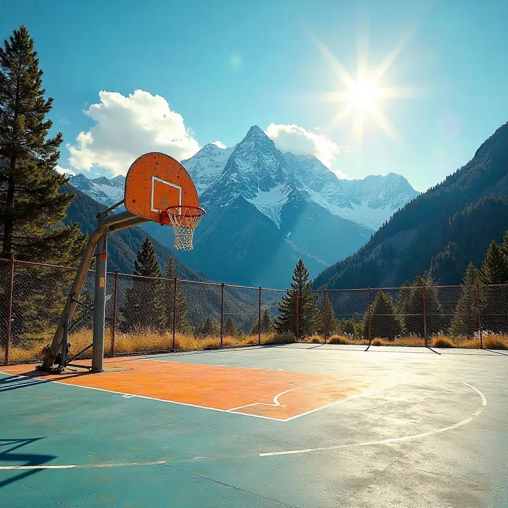 Sunny Mountain Court: Outdoor Basketball Oasis