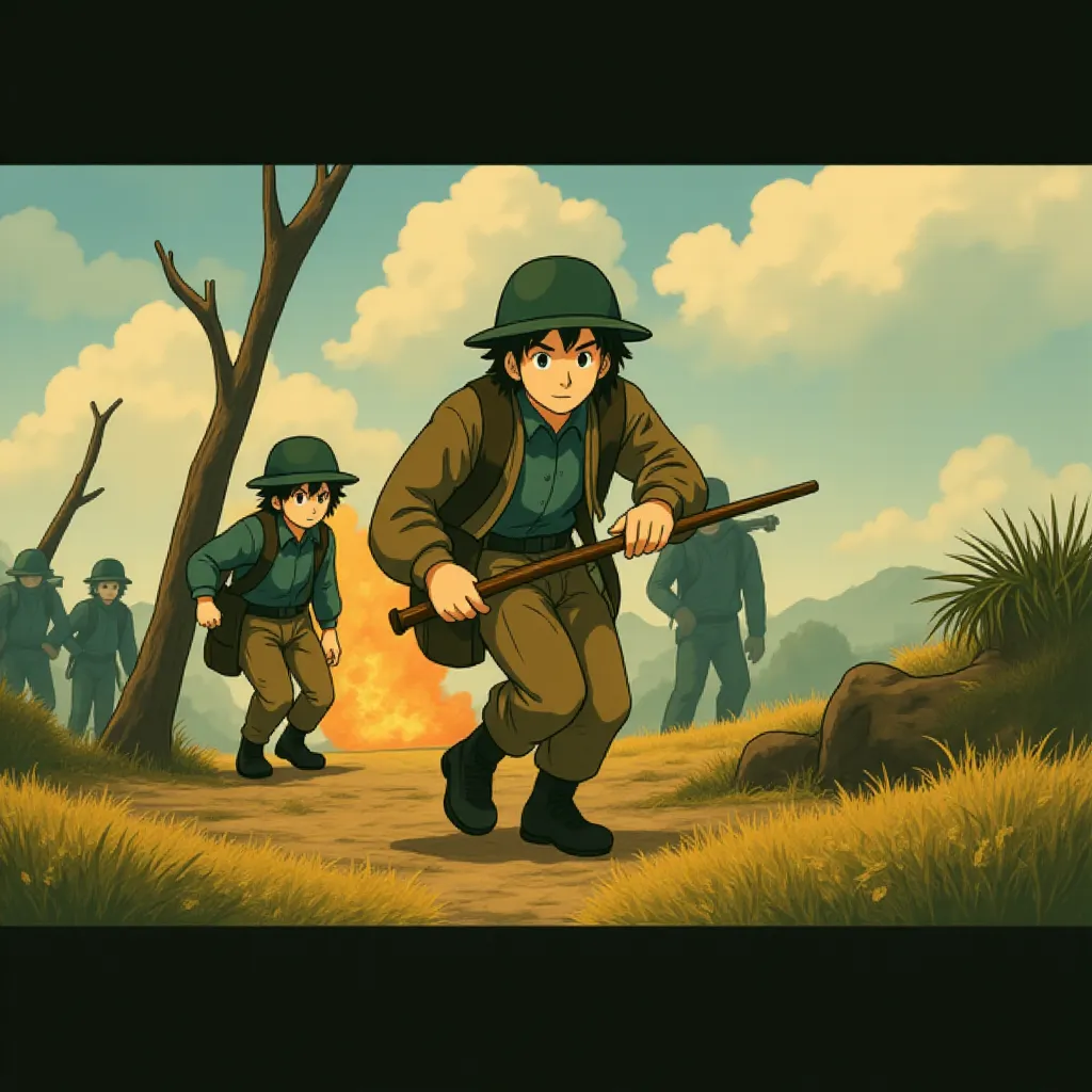 Andrew Garfield and Luke Bracey in Hacksaw Ridge (2016) - Anime style
