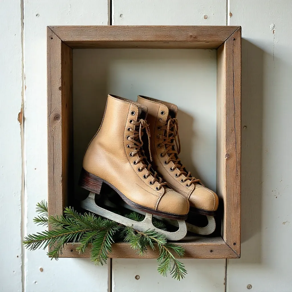 Old Skates in a Fir-Framed Rustic Still Life