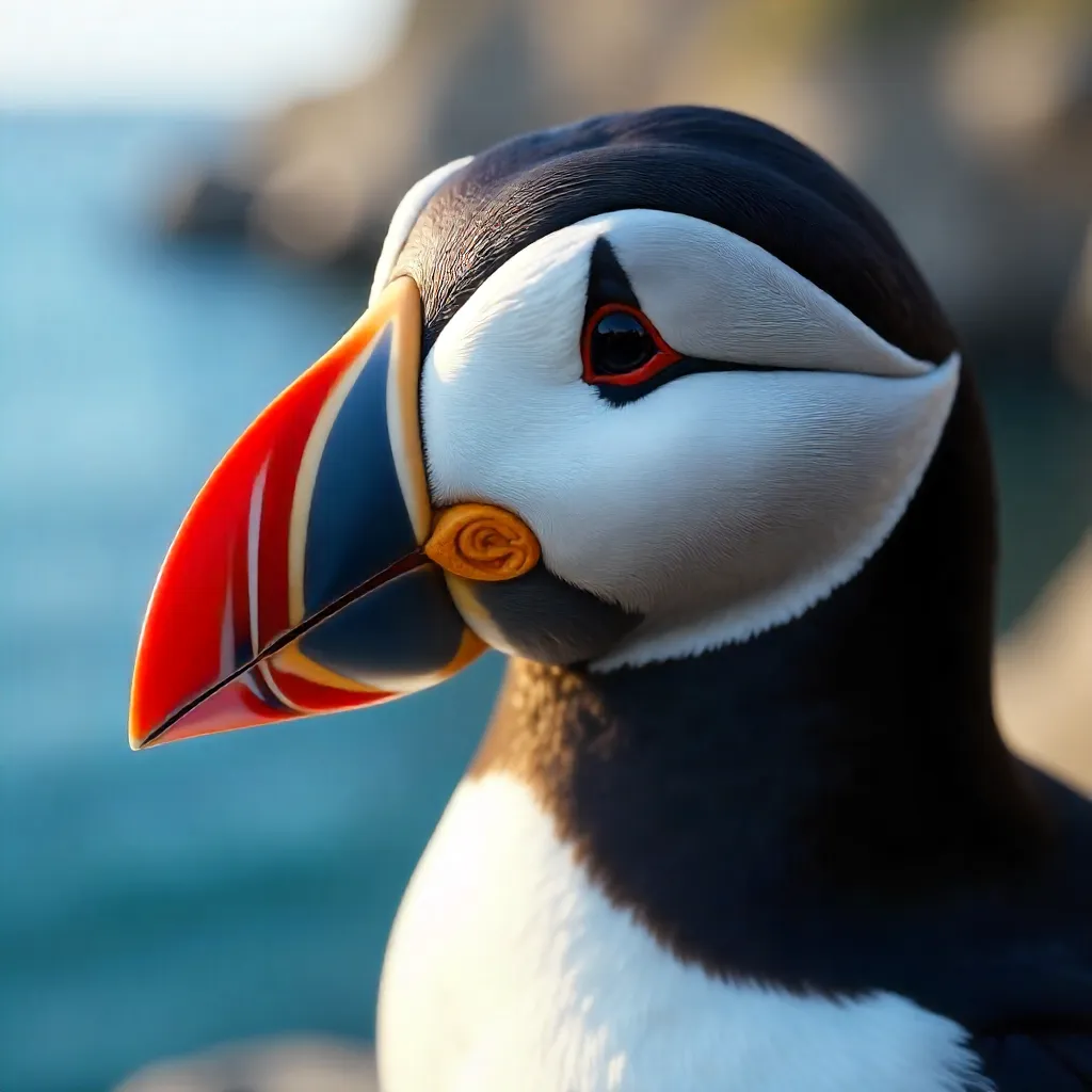 Vivid Puffin Close-Up: Beak and Eye Spotlight
