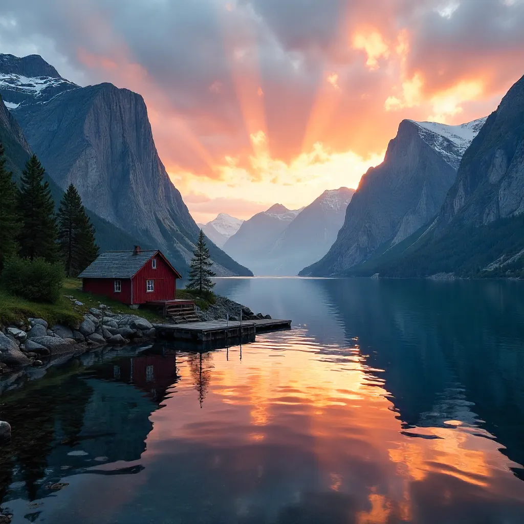 Sunset over Majestic Norwegian Fjords