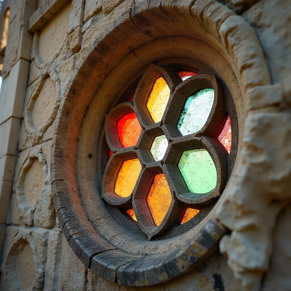 Close-Up of an Ancient Rose Window in Cagliari