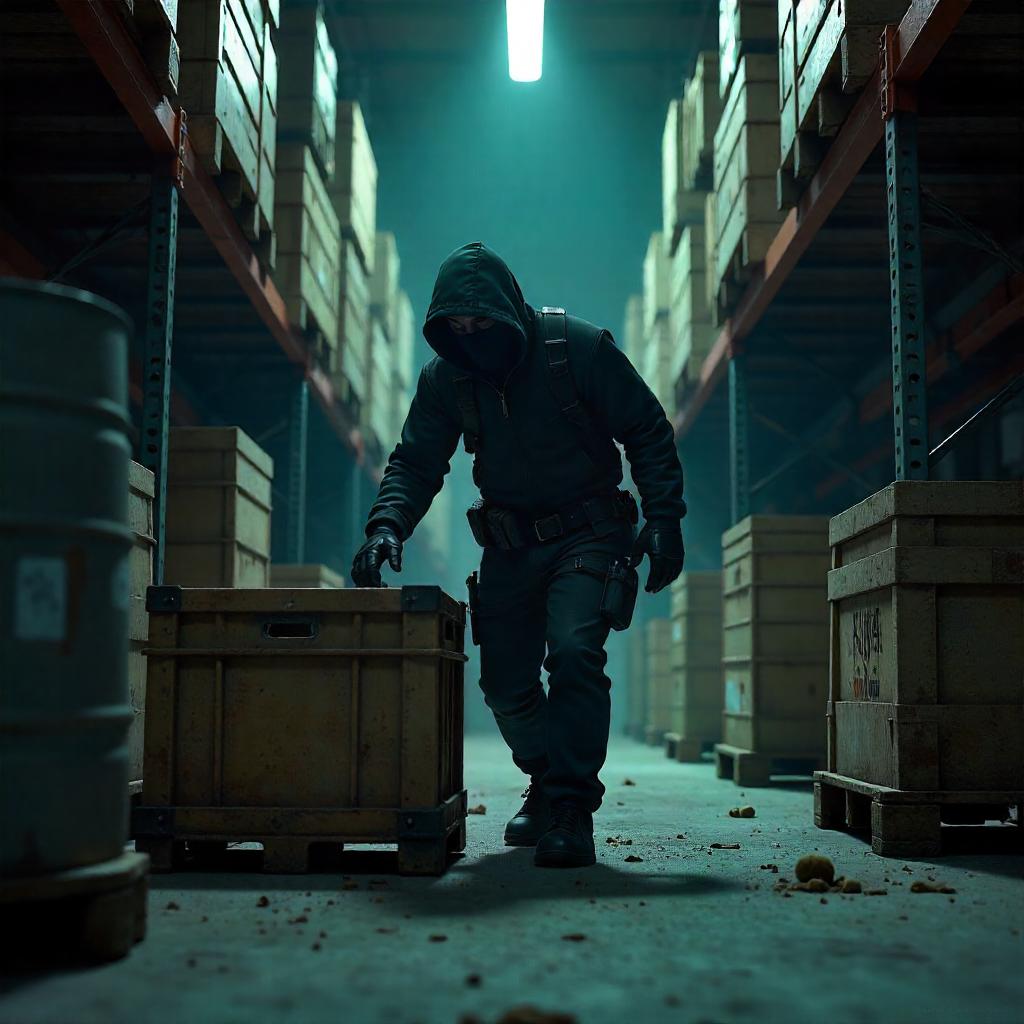 Thief in a Dim Warehouse – 3D Render