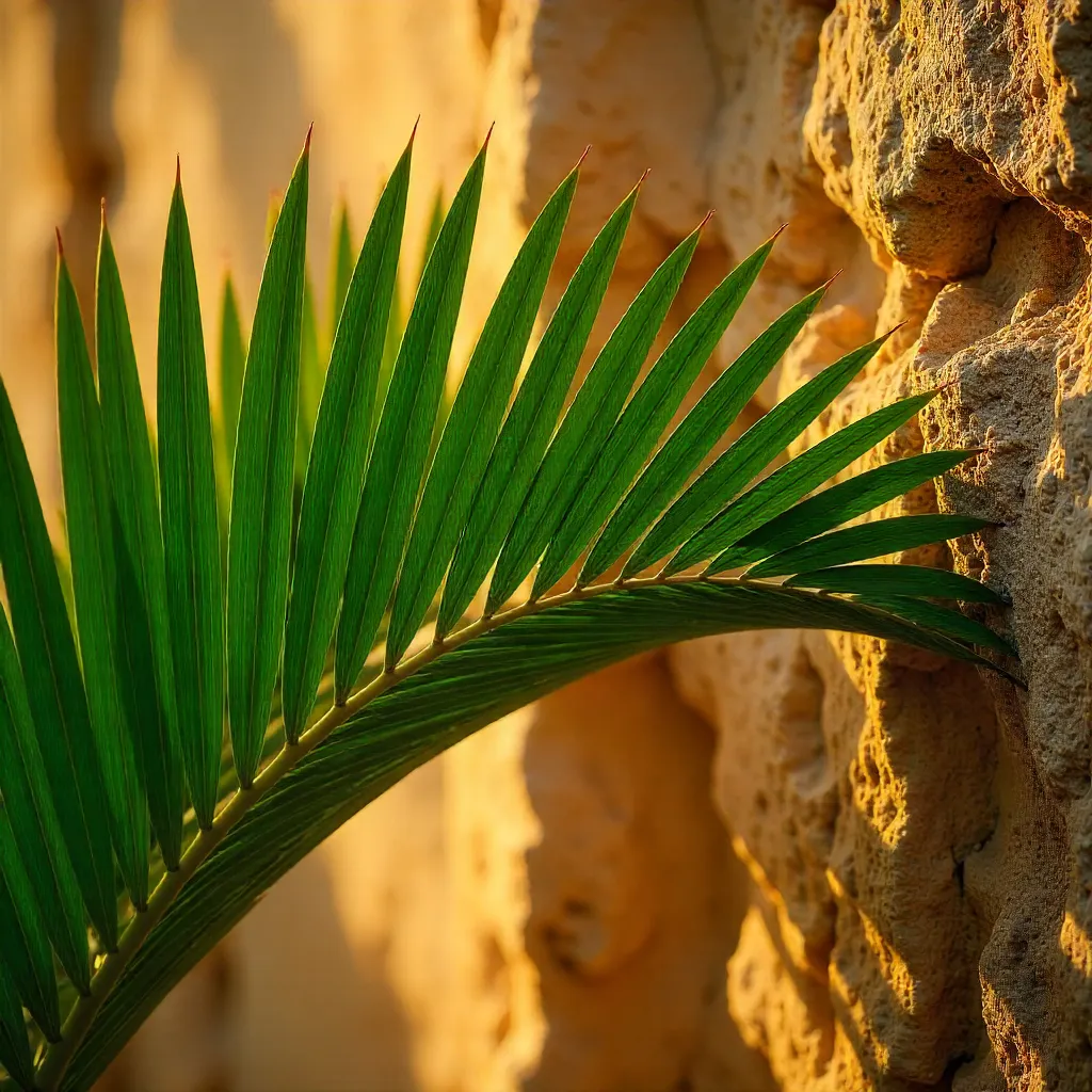 Vibrant Palm Leaf Meets Tulum Stone Wall