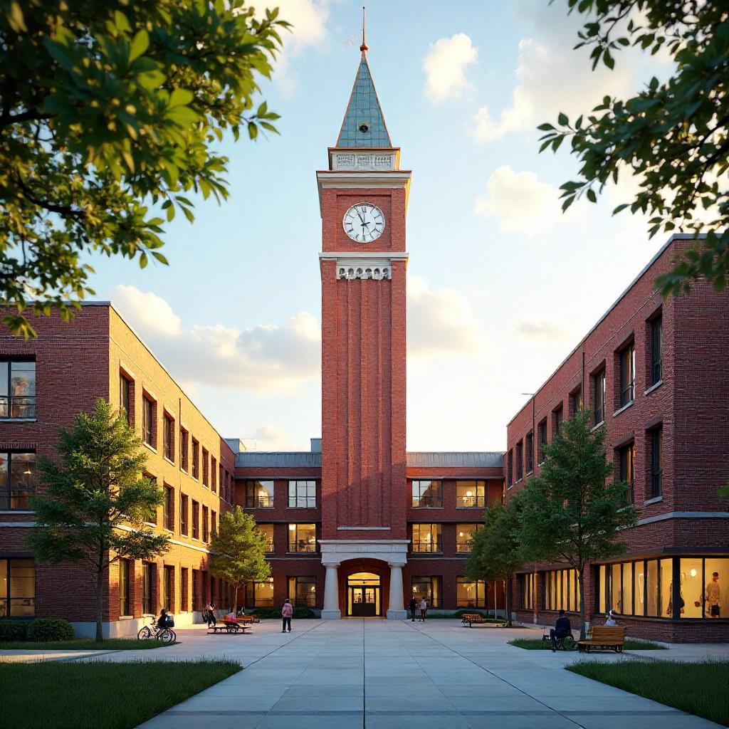 3D Render: Tower Rising on a Modern School Campus
