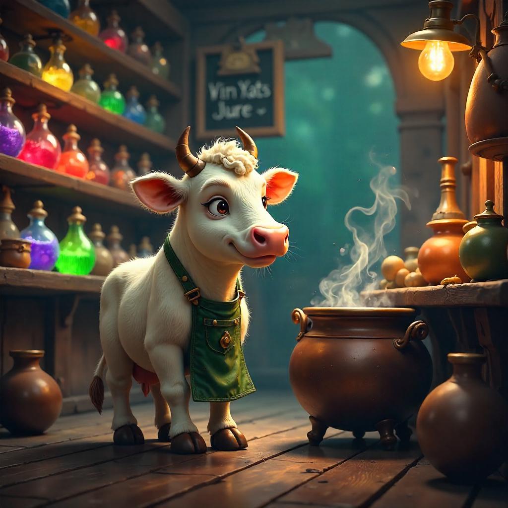 Cow in a Potion Shop: Digital Fantasy Portrait