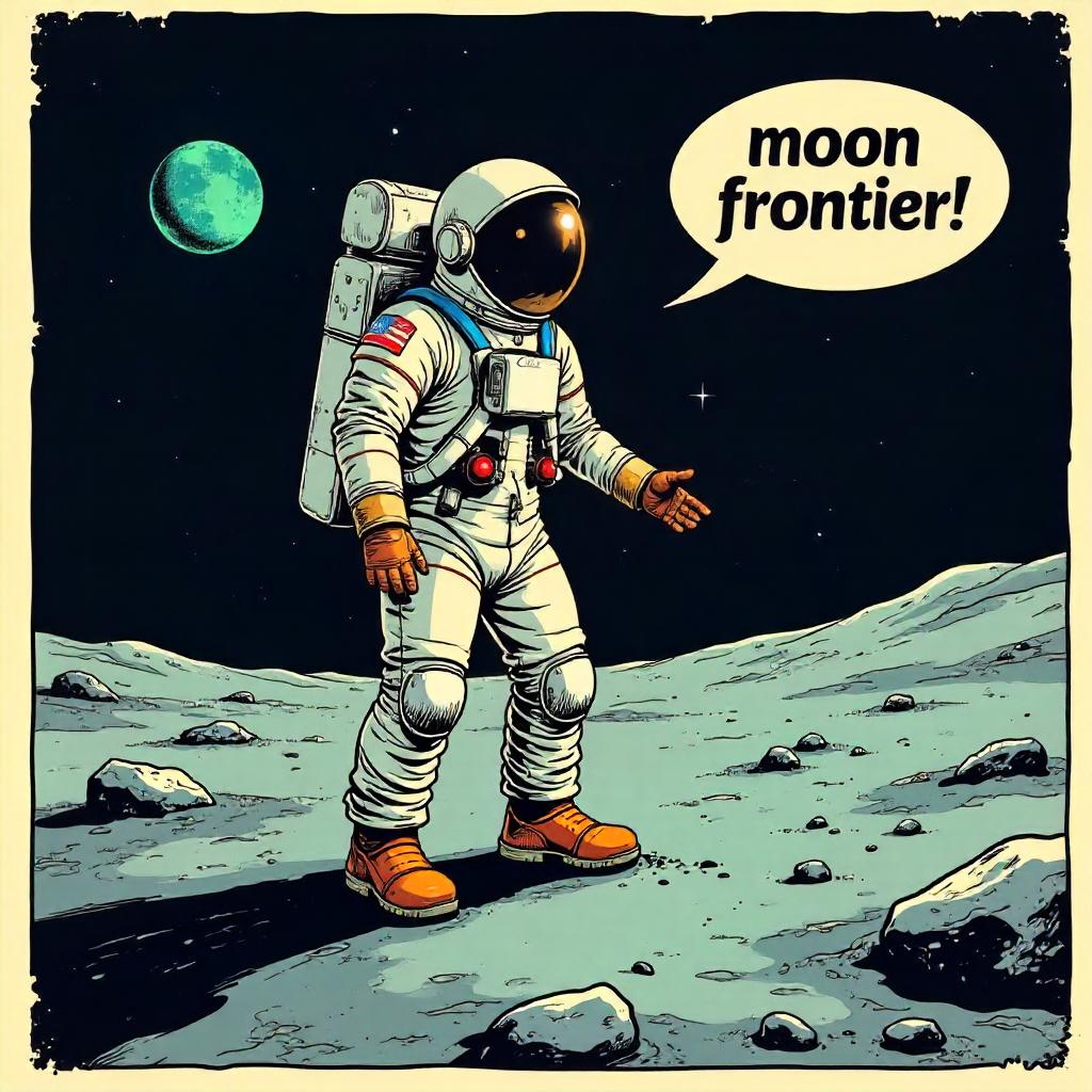Moonlit Comic Style Astronaut on the Moon