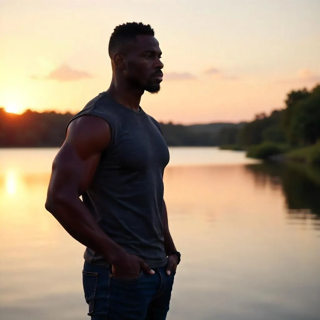 Lakefront Portrait of a Strong Black Man