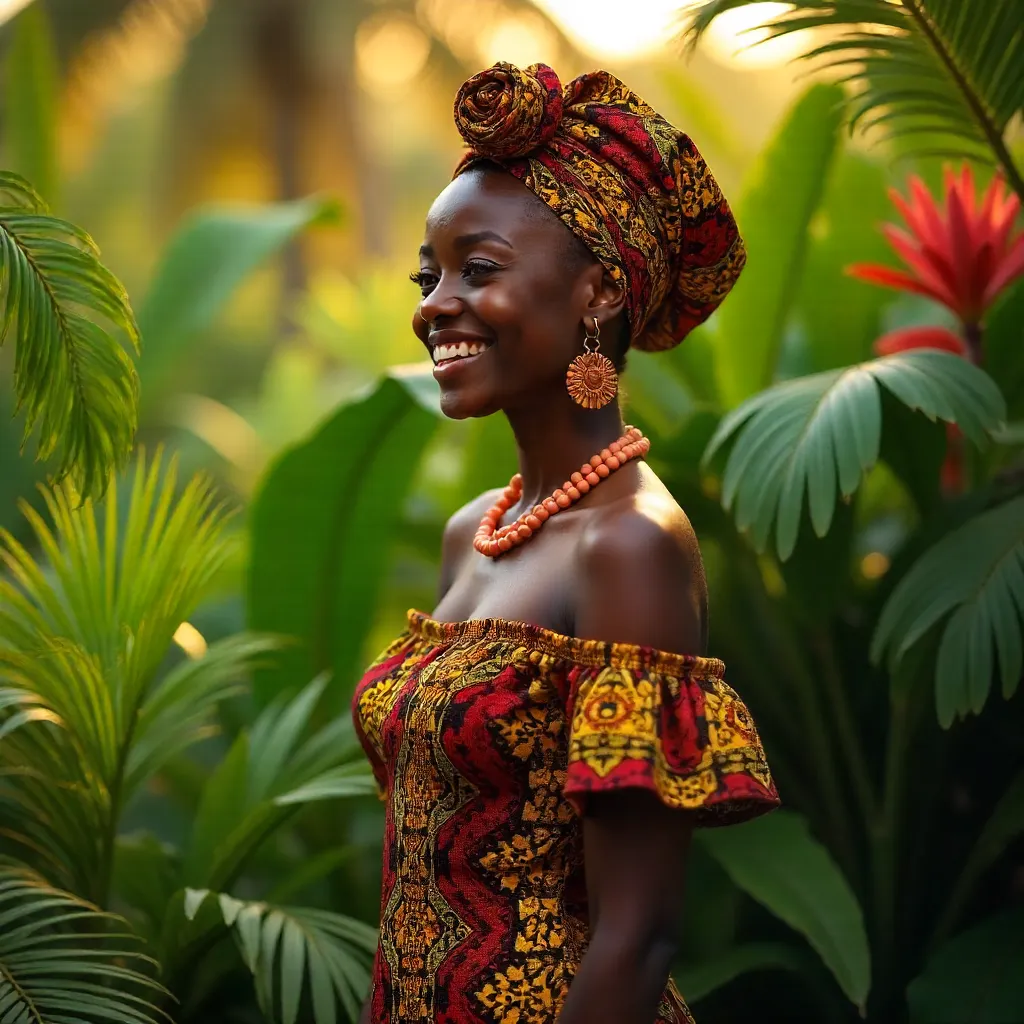 Elegant Nigerian Portrait Amid Lush Foliage