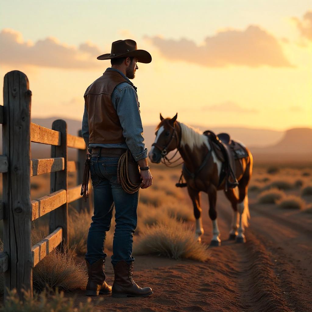 Dawn Cowboy: Photorealistic Sunrise on the Prairie