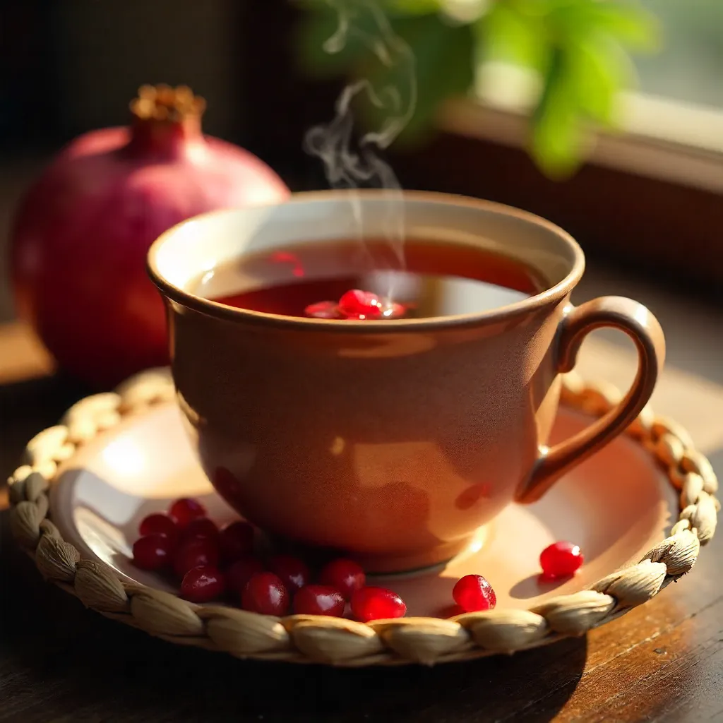 Warm Pomegranate Tea on a Wicker Basket