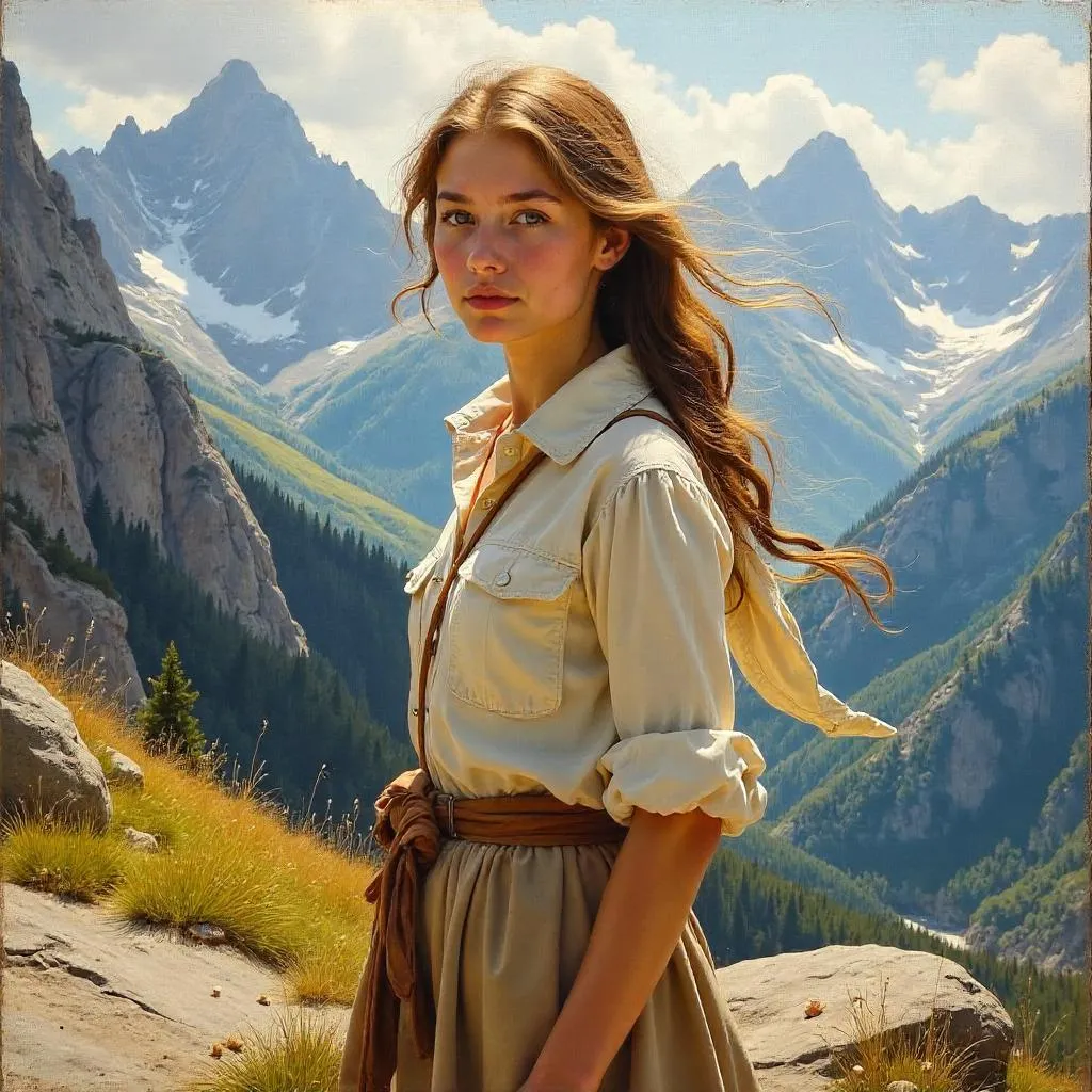 Alpine Overlook: An Oil Portrait of a Young Woman