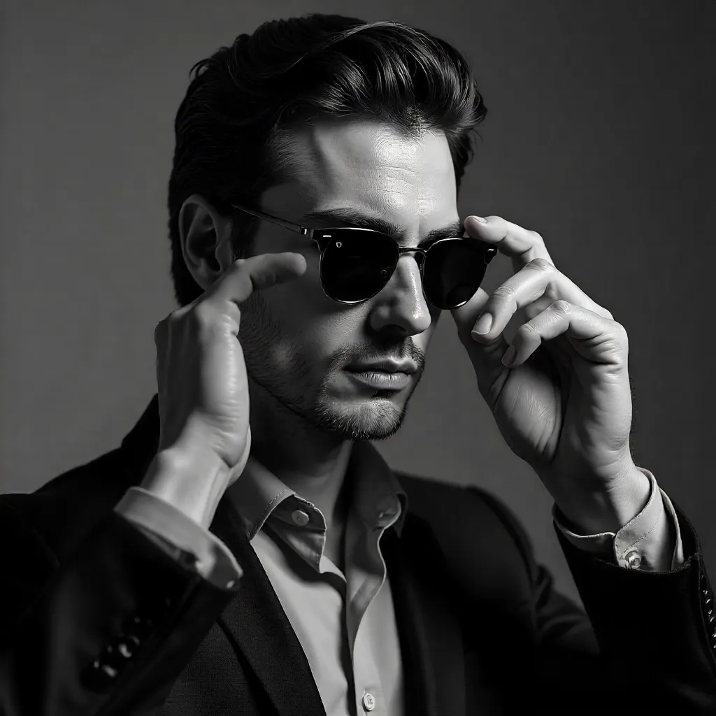 Noir Portrait: Man Adjusting Sunglasses