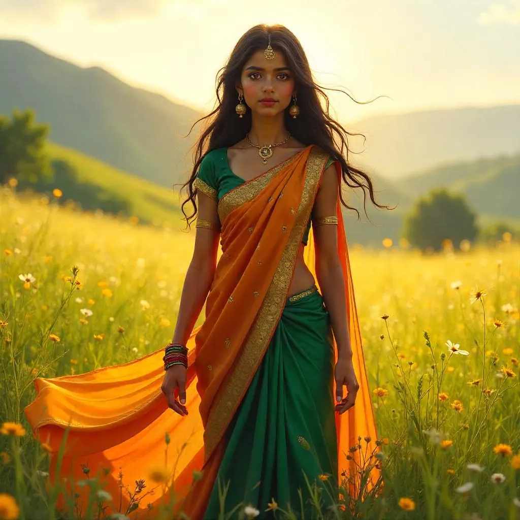 Meadow Reverie: Indian Girl Concept Art
