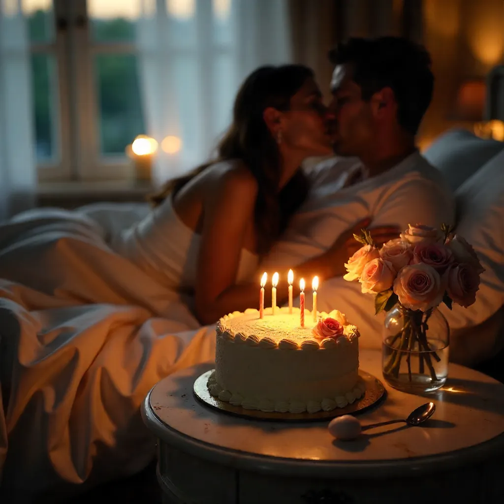 Romantic Bedroom Candlelit Birthday Scene