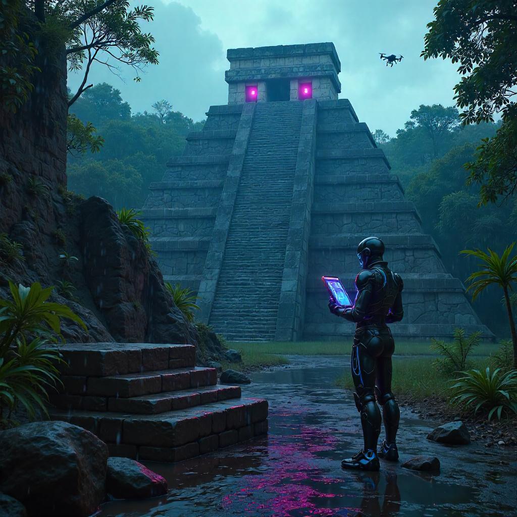 Android in Mayan Ruins: Neon Jungle Vigil