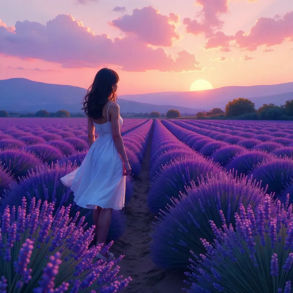 Twilight Lavender Field: A Tranquil Moment