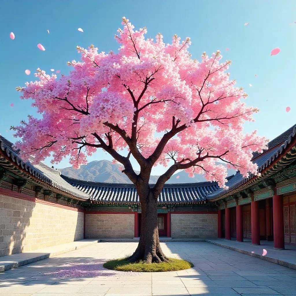 Cherry Blossom Glory in Seoul Palace Courtyard