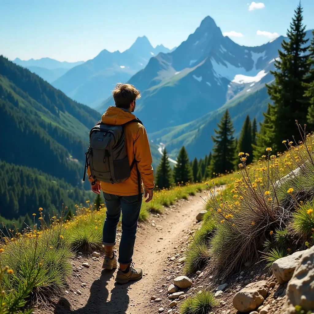 Trailside Gaze Toward a Majestic Mountain Vista