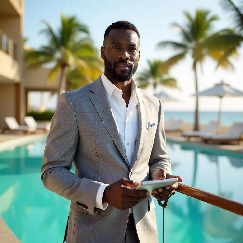Professional Black Man at a Beach Resort