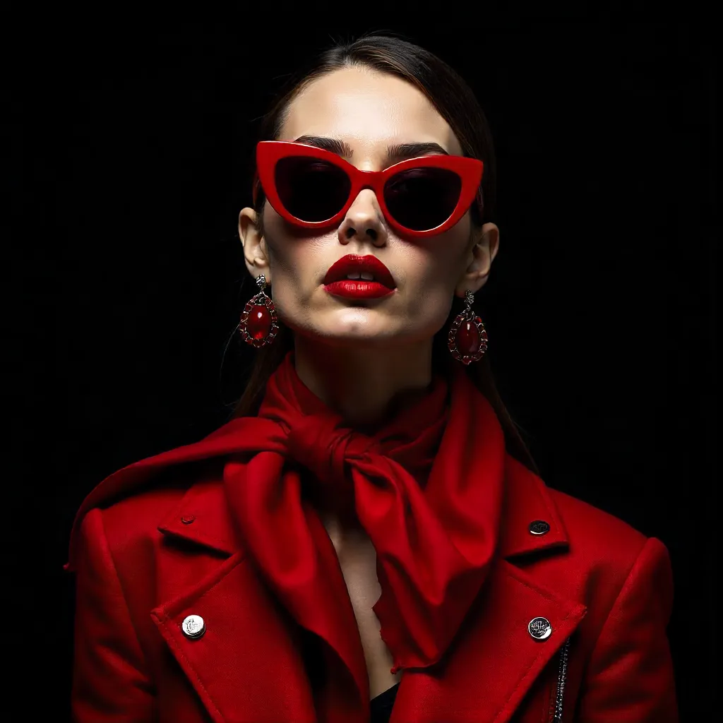 High-Contrast Modern Fashion Portrait with Red Accessories