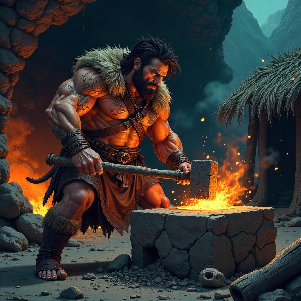Ancient Stone Age Anime Blacksmith at the Forge