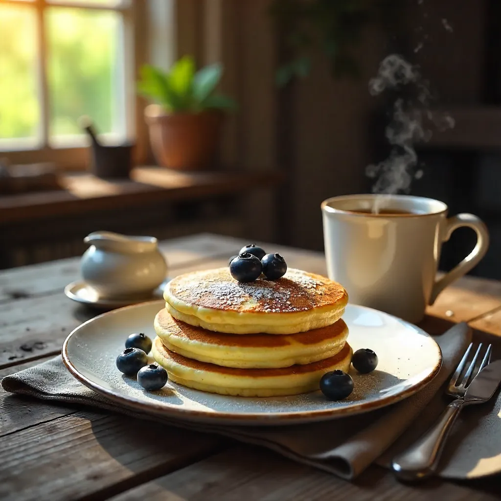 Rustic Breakfast: Cheesecake Pancakes & Coffee