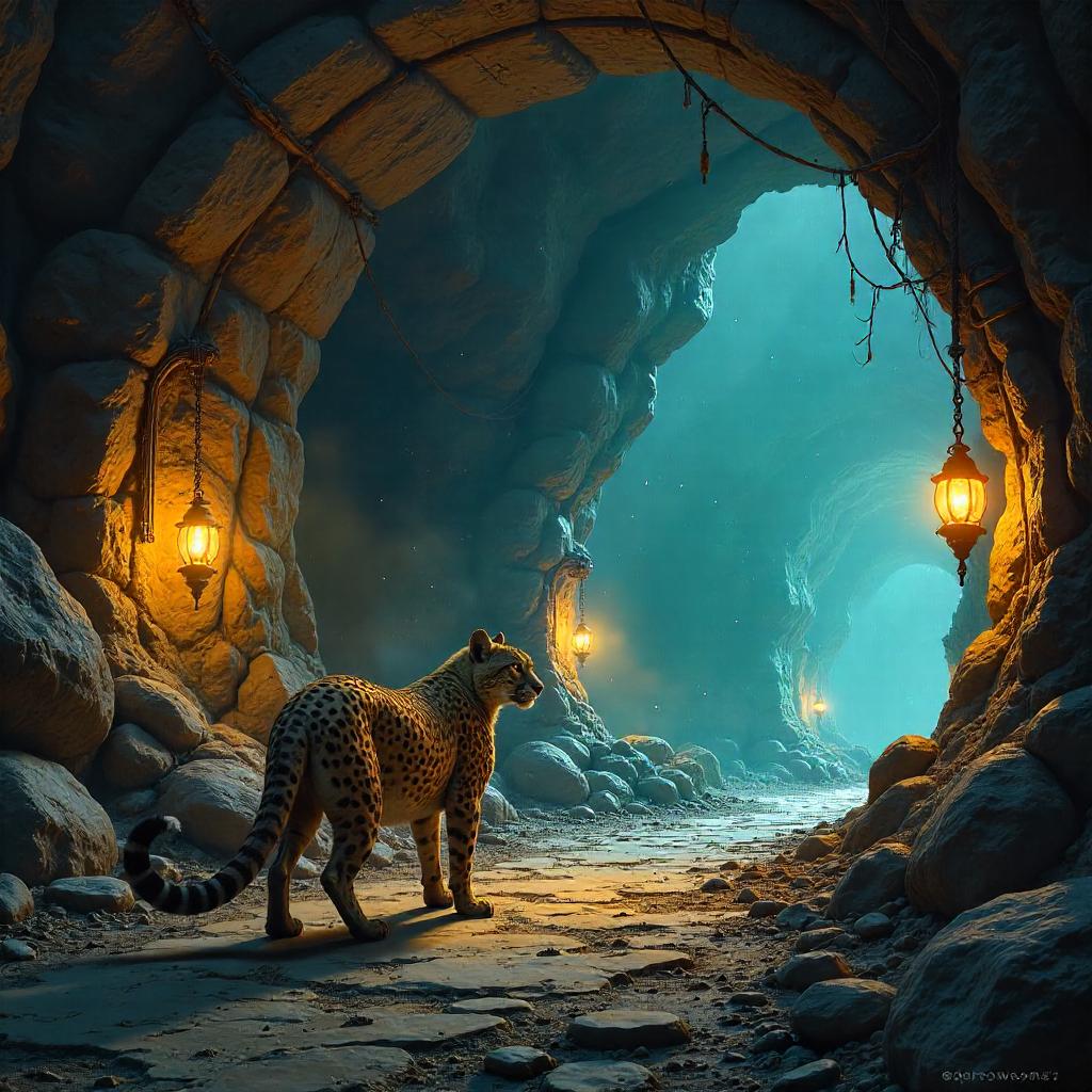Cheetah Concept Art in a Dwarven Mine