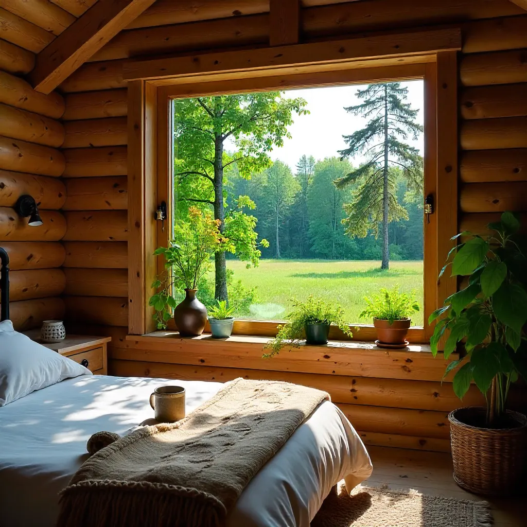 Cozy Ukrainian Cabin Bedroom with Lush Greenery