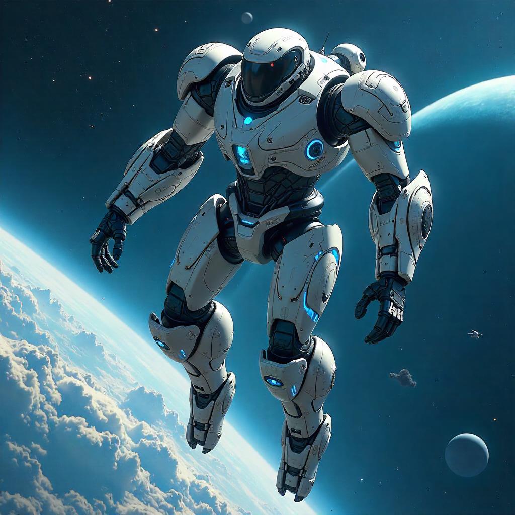 Zero-Gravity Mech Suit in Neon Space