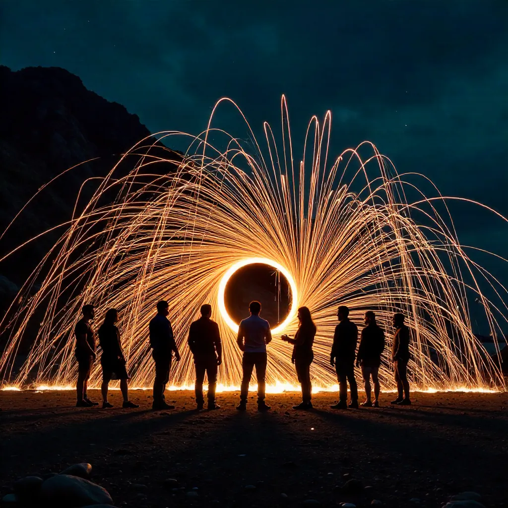 Silhouette Fire Dancers: Long-Exposure Sparks