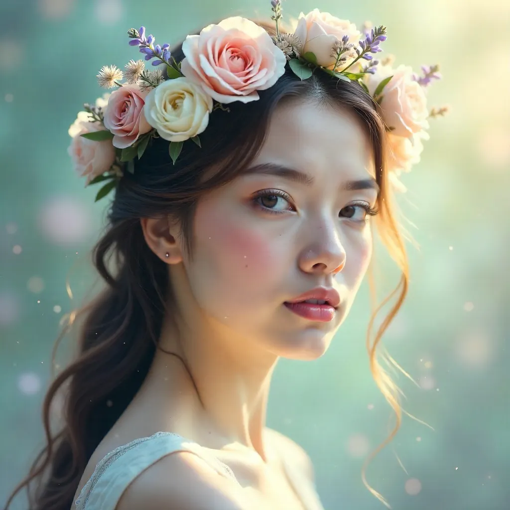 Ethereal Flower-Crowned Portrait in Soft Blur