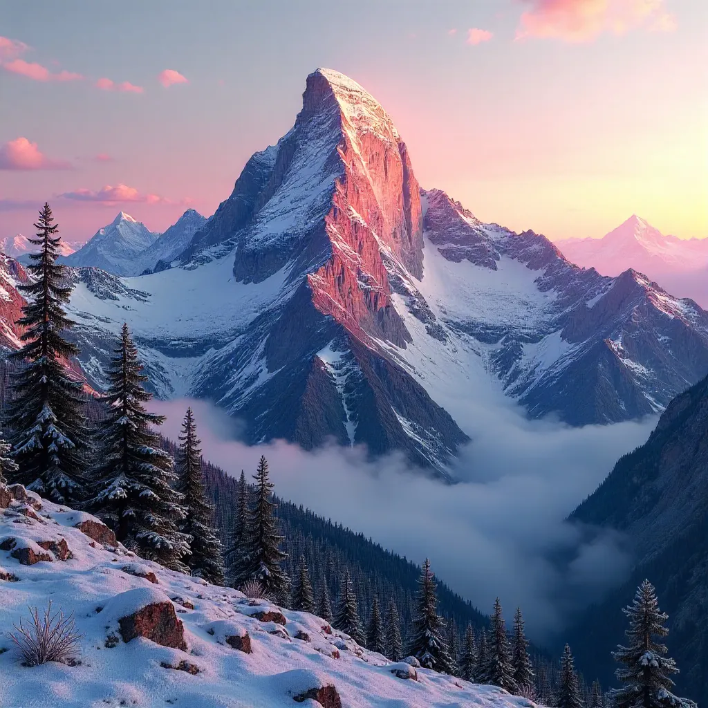 Alpenglow Sunrise Over a Majestic Mountain Peak