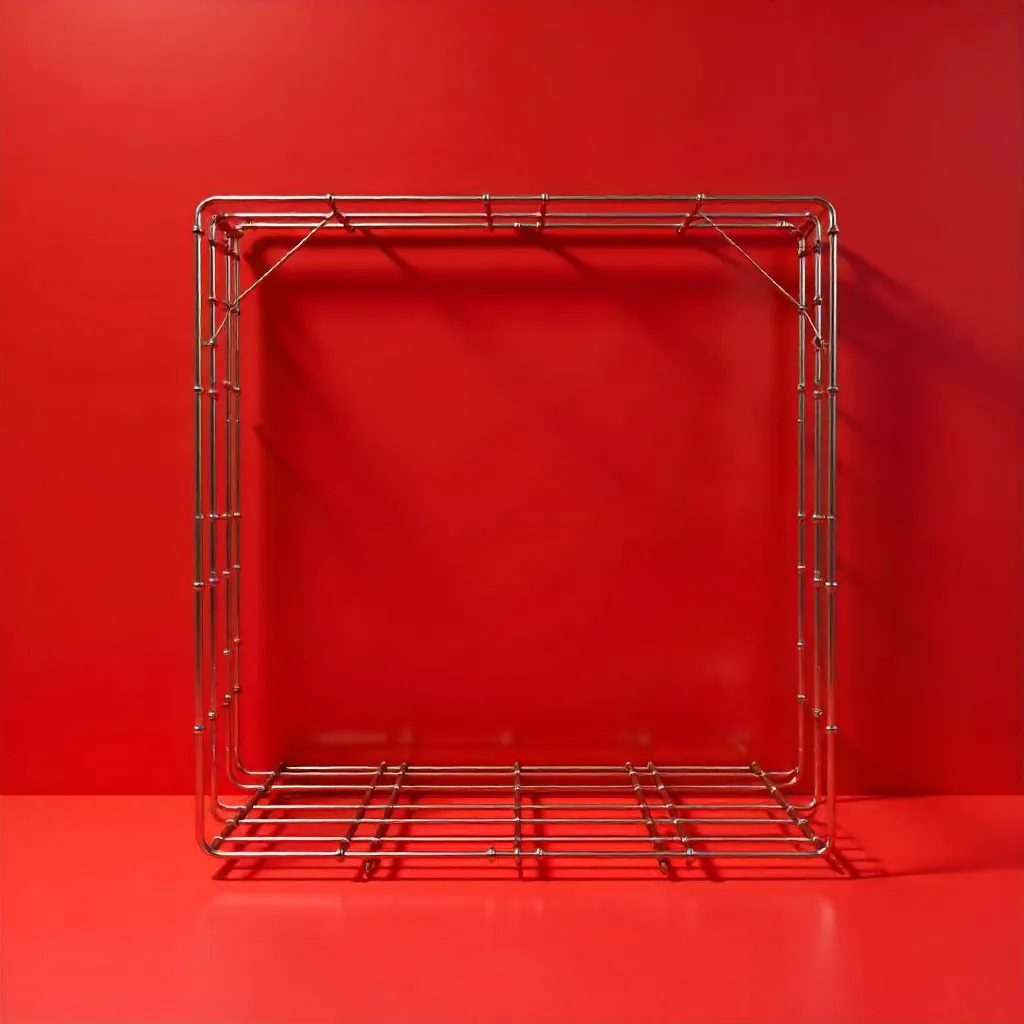Minimalist Wire Grid on Bold Red Backdrop