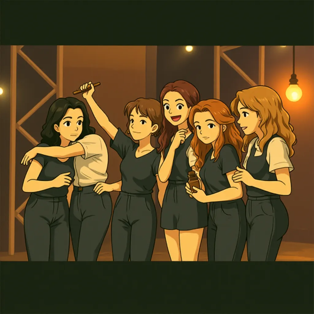 Anna Kendrick, Rebel Wilson, Alexis Knapp, Ester Dean, Wanetah Walmsley, Kelley Jakle, and Shelley Regner in Pitch Perfect (2012) - Anime style