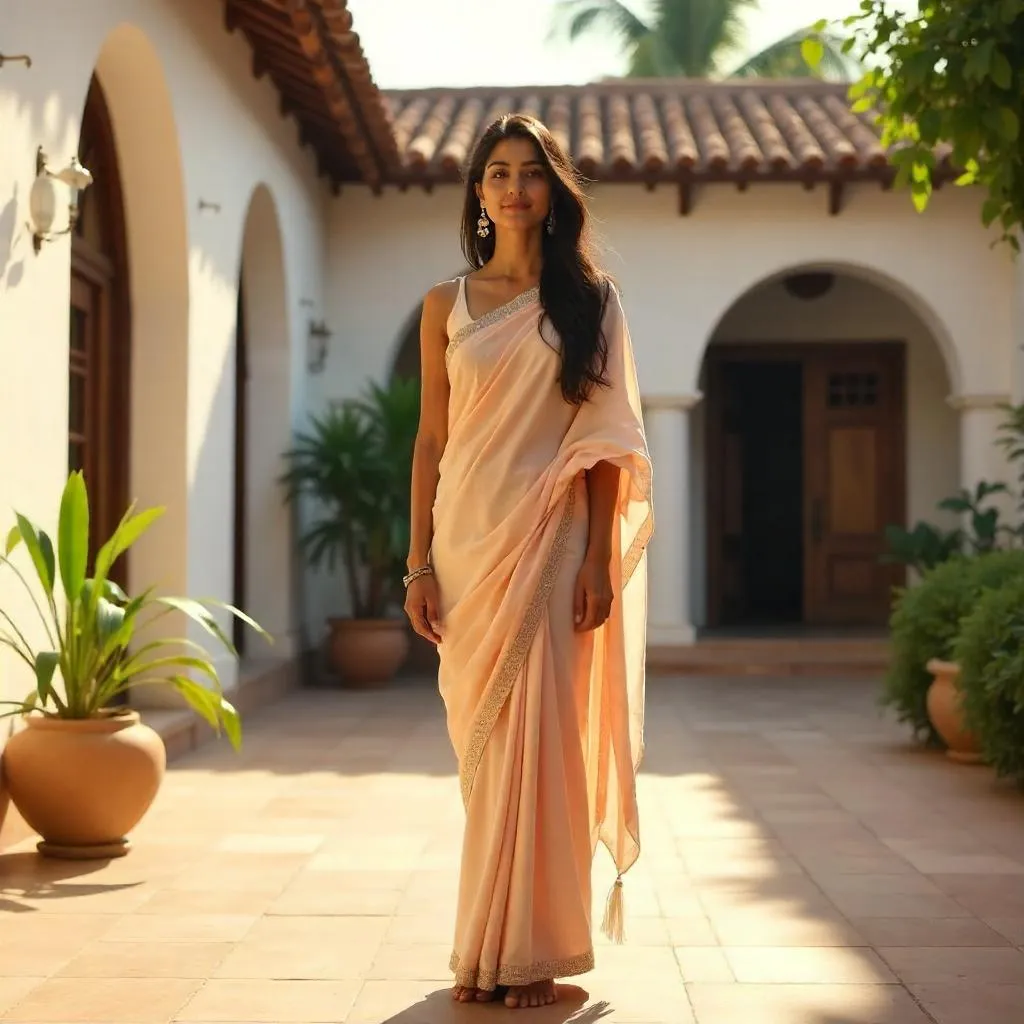 Late-20s Indian Woman in a Sunny Villa Courtyard